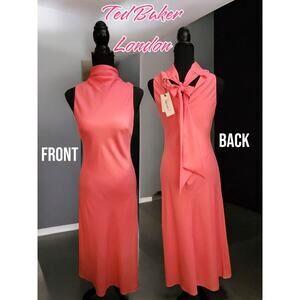 Ted Baker London Eleanar Mock Neck Sleeveless Midi Slip Dress Size 3 Coral USA 5